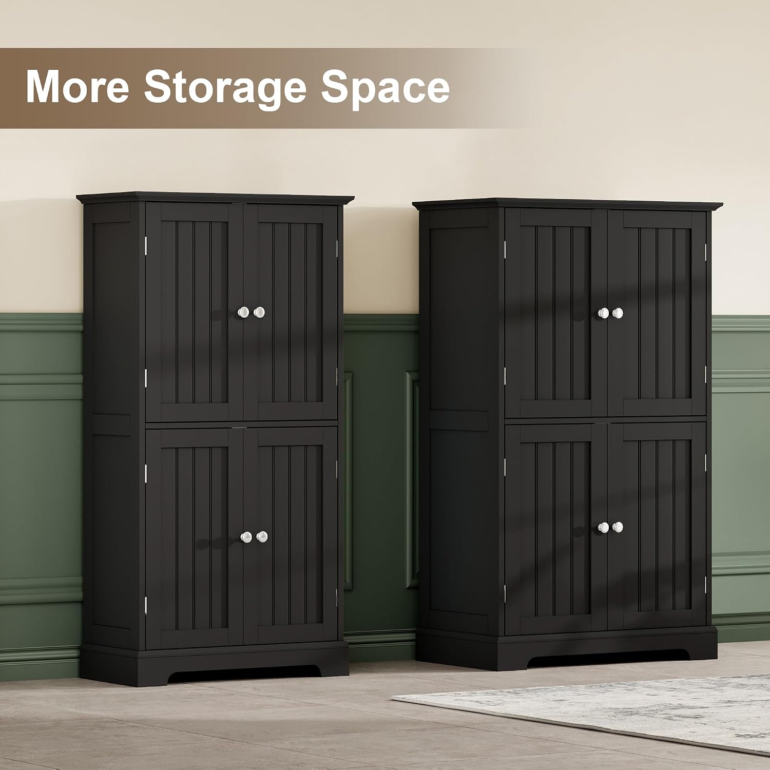 ChooChoo Bathroom Floor Cabinet, Modern Bathroom Storage Cabinet with 4 Doors and Adjustable Shelves, Freestanding Cupboard for Living Room, Kitchen Pantry, Black