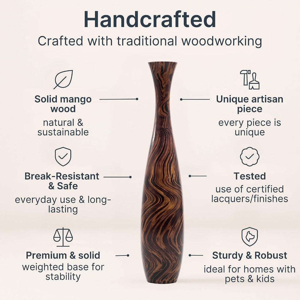 Leewadee Large Brown Home Decor Floor Vase - Wooden 41 inch Tall Farmhouse Decor Flower Holder for Fake Plant and Pampas Grass