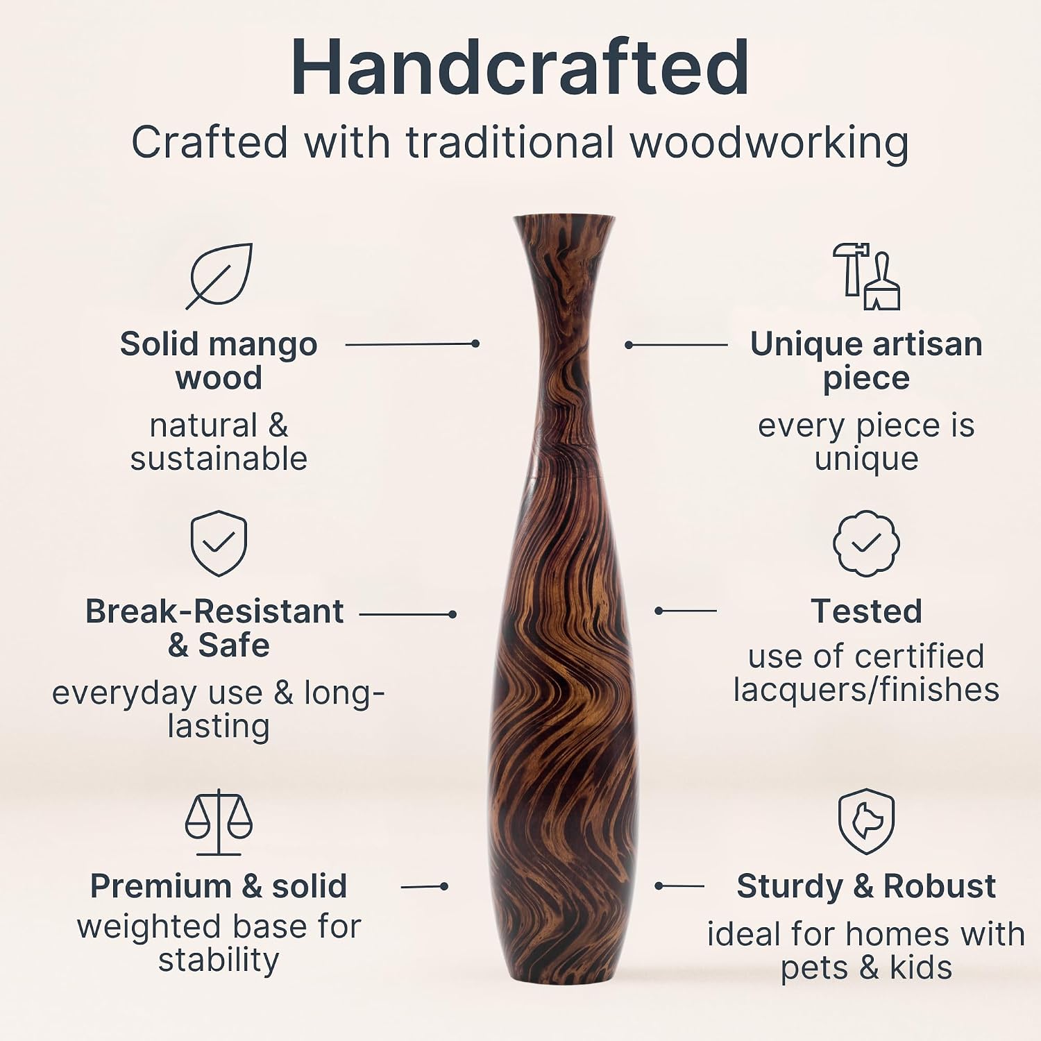 Leewadee Large Brown Home Decor Floor Vase - Wooden 41 inch Tall Farmhouse Decor Flower Holder for Fake Plant and Pampas Grass