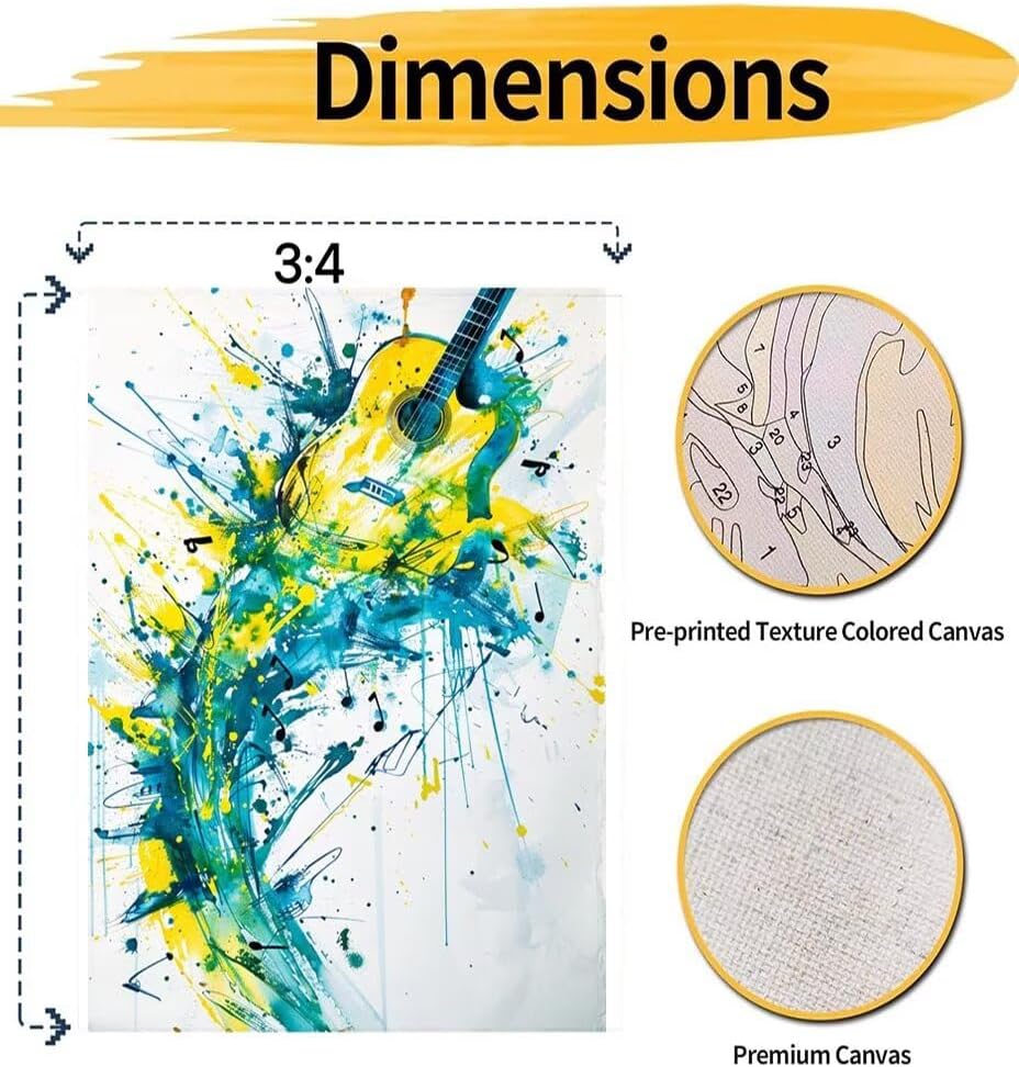 Paint by Numbers Kit for Beginner Musical Instruments Art Kit Adult Paint by Number on Canvas Guitar DIY Acrylic Watercolor Oil Painting for Home Decor Gift 40x53 inch Model YEYUMEOZK-Q