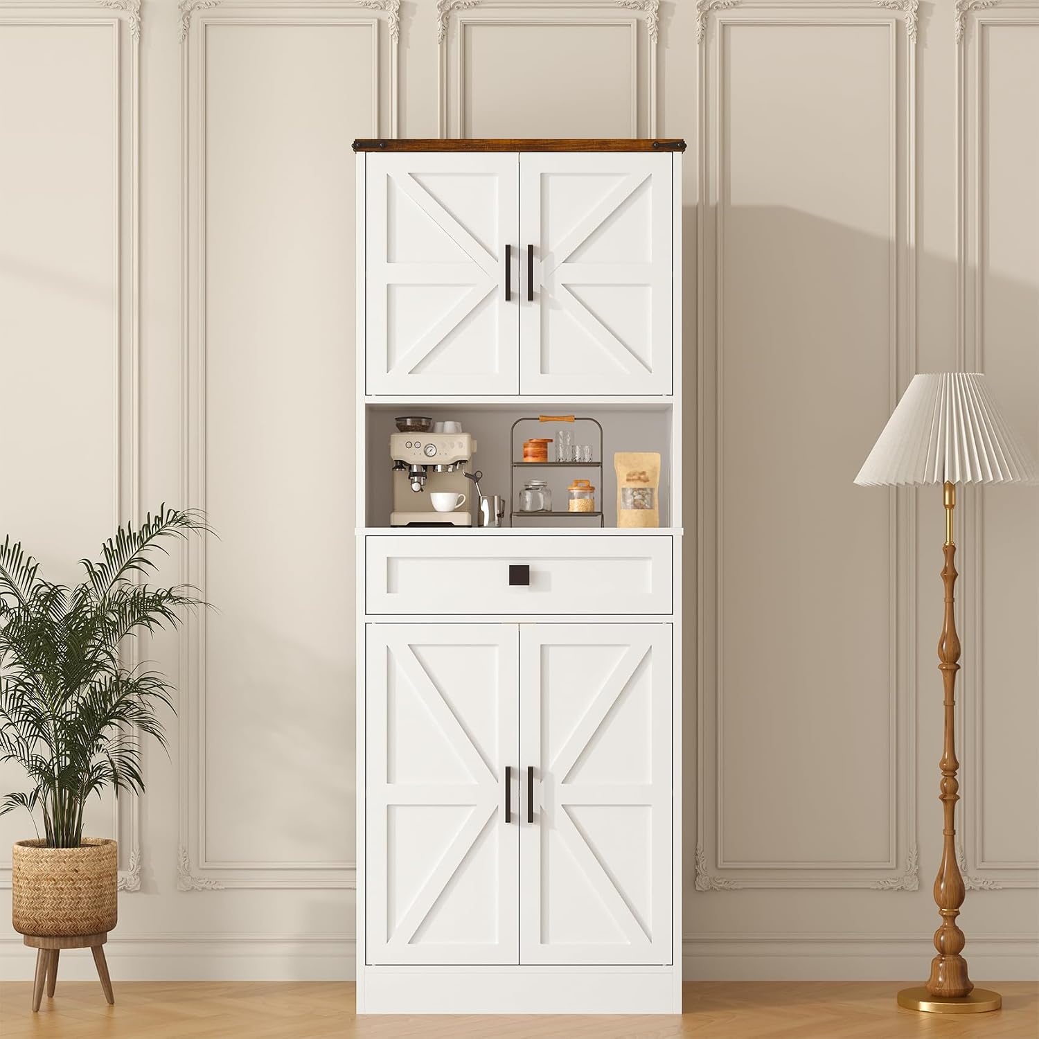 67' Tall Farmhouse Pantry Cabinet with Drawer,Small Storage Cabinet for Kitchen Bathroom Dining Room Kitchen (White, 11.8' D x 23.6' W x 67' H)
