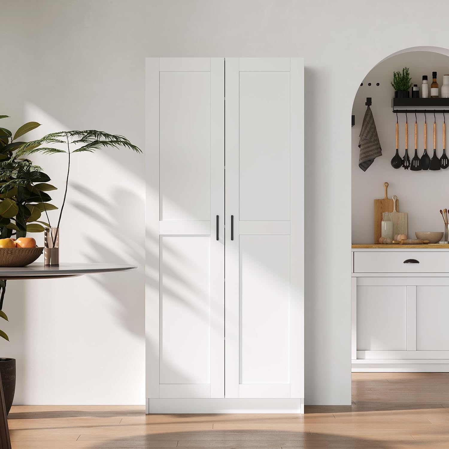 White Tall Kitchen Pantry Cabinet Organizers and Storage with Doors and Adjustable Shelves，Wood Large Gabinetes Para Cocina Office Bookshelf for Laundry Room Cabinets (31.5'W*15.7'D*71'H)