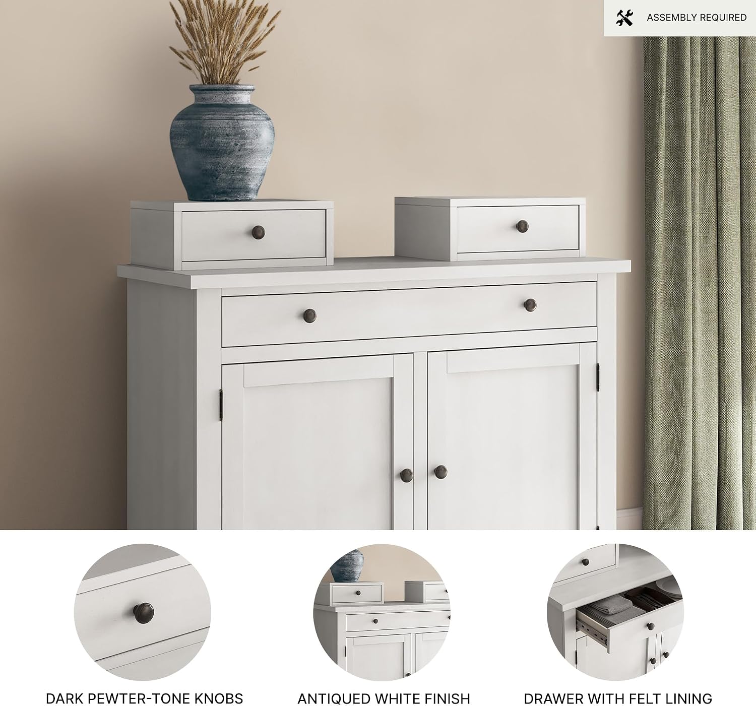 Signature Design by Ashley Chadworth Classic 1-Drawer Bakers Rack Base with Adjustable Shelf and Anti-Tipping Kits, White
