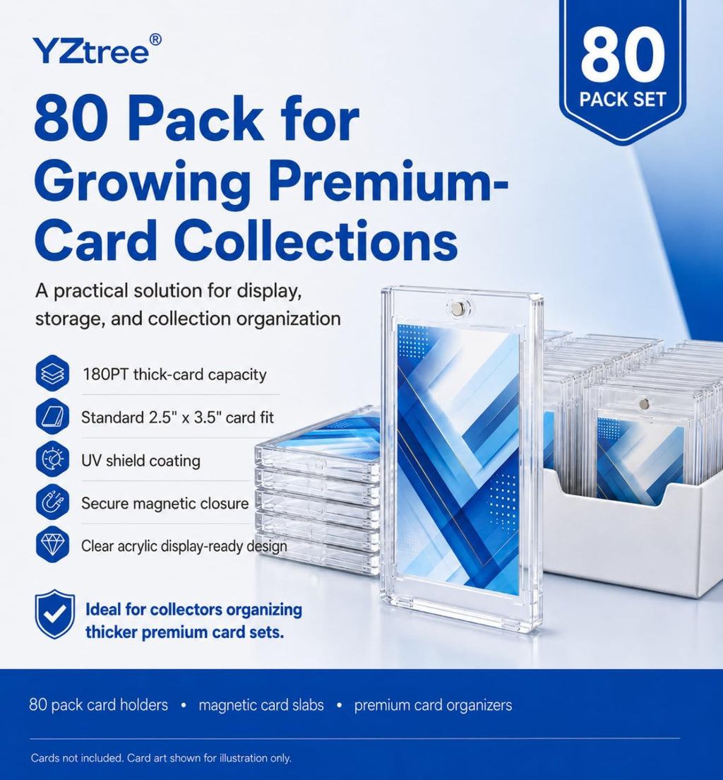 180pt Magnetic Card Holder, 80 Pack One Touch Card Holders | 0.32' Acrylic Trading Card Case for Extra Thick Cards, U-V Resistant Magnetic Sports Card Protector for Premium Cards