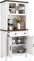 GarveeHome 72' Kitchen Pantry Storage Cabinet, Kitchen Hutch Cabinet with Storage, Microwave Stand with Drawers & Glass Doors, Pantry cabinets for Kitchen, Dining Room, Living Room, Light White