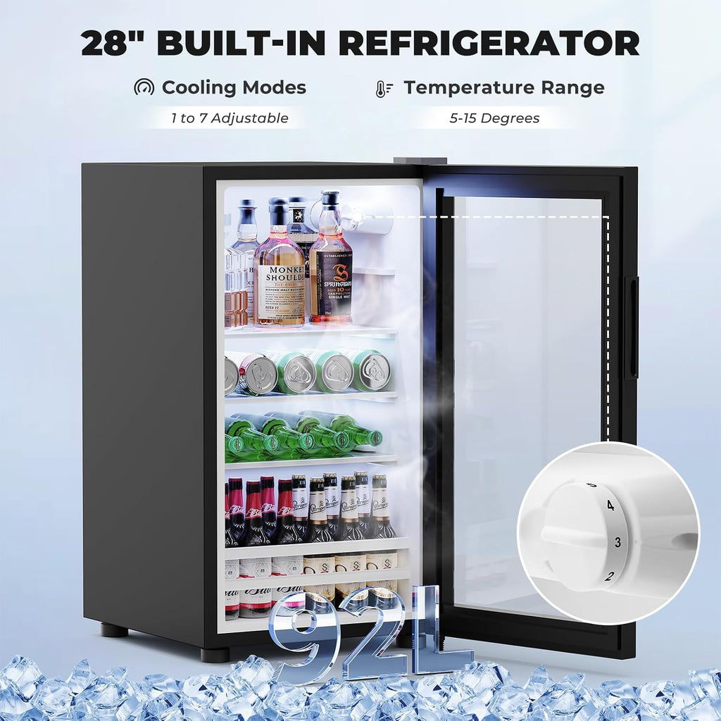 69' Kitchen Pantry with Fridge (Fridge Included), Fluted Coffee Bar Cabinet with LED Lights & Outlets, Tall Wine Bar Cabinet with Drawer & Storage Hutch for Living Room, Dining Room, Black