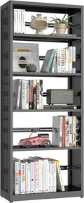 5 Tiers Bookshelf Tall Bookcase Shelf Storage Organizer Book Rack Utility Metal Shelf Adjustable Garage Shelving Organizer Rack for Kitchen Laundry Garage Bathroom Pantry Office 68' H*28' W*13' D