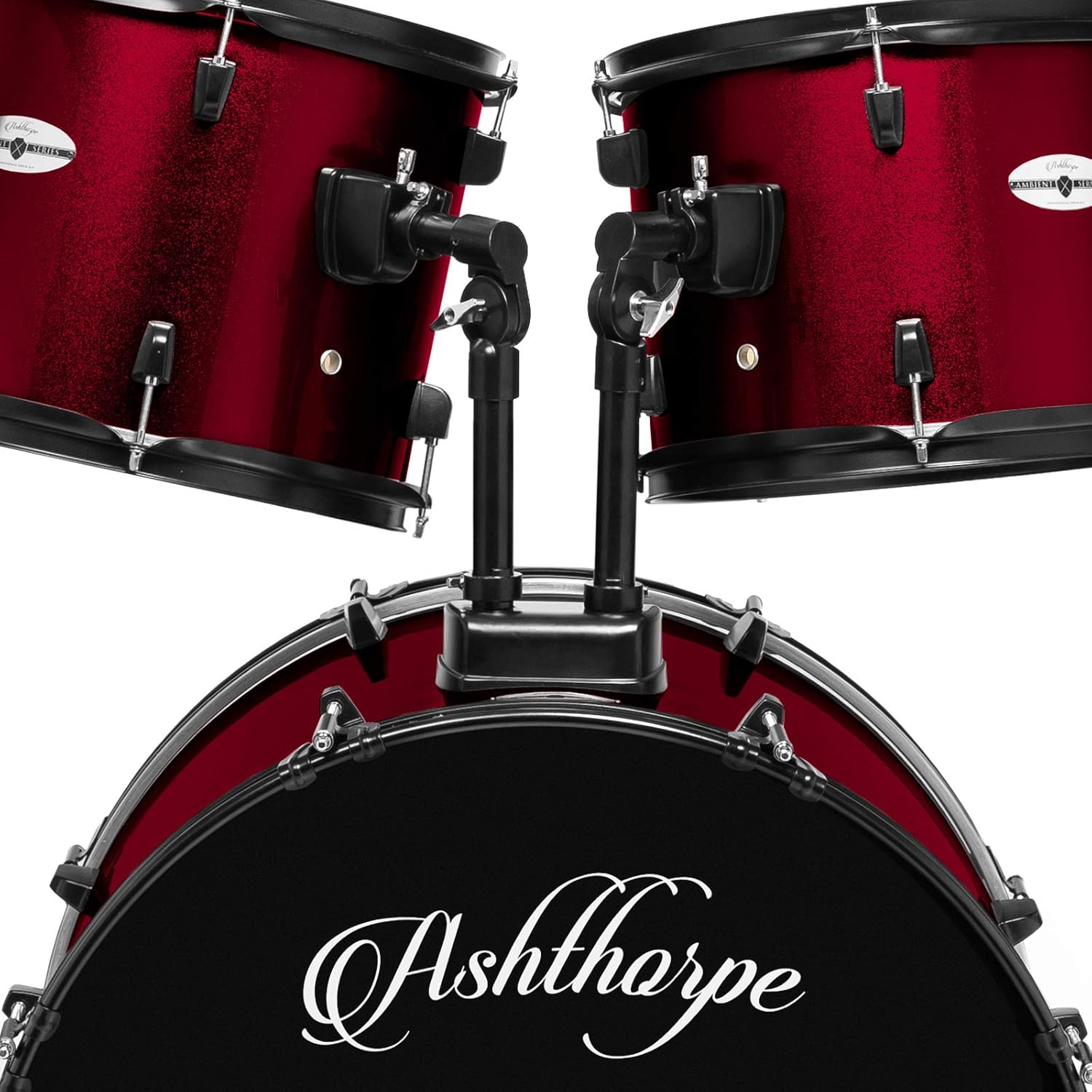 Ashthorpe 5-Piece Complete Full Size Adult Drum Set with Remo Batter Heads - Red