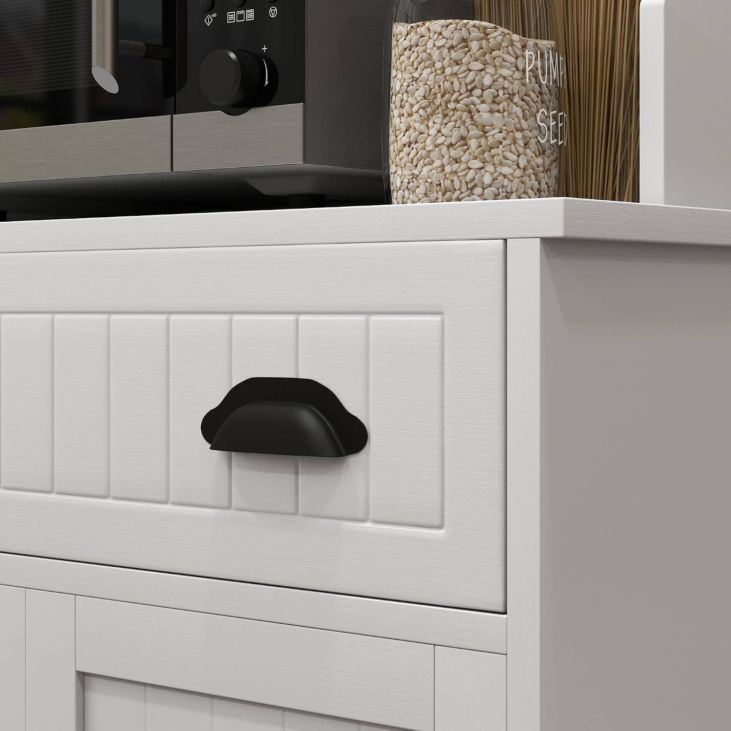 HOMCOM Microwave Cabinet with Storage Drawer, Double Door Cabinet and Adjustable Shelf, Buffet with Hutch and Cable Hole, Storage Cabinet for Kitchen, Dining Room, Living Room, White