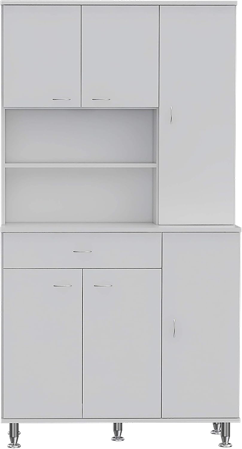 66' 10-Shelf & 1-Drawer Freestanding Storage Cabinet, Kitchen Storage Bakers Rack with 6 Covered Doors, Utility Food Cupboard for Home Kitchen Areas, White
