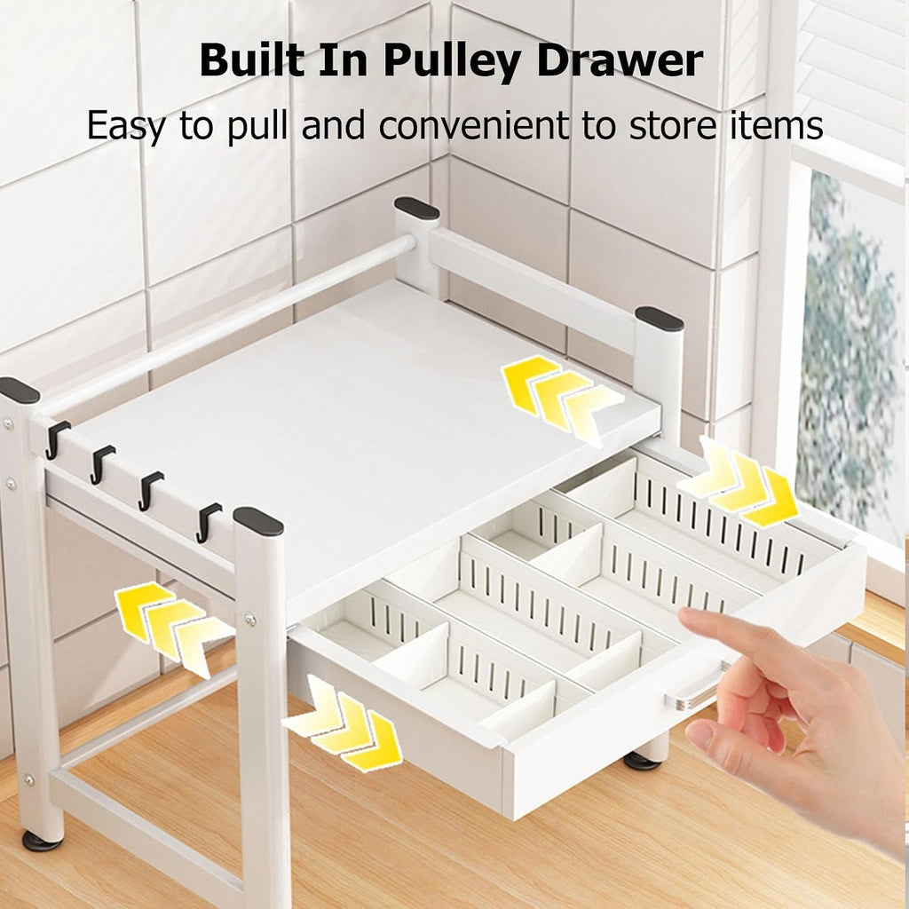 2/3 Tier Microwave Stand,Microwave Oven Rack with 4 Storage Boxes and 4 Hooks,Kitchen Bakers Rack with Sliding Drawer,Microwave Rack for Kitchen Living Dining(23.23 * 15.28 * 33.07in, A)