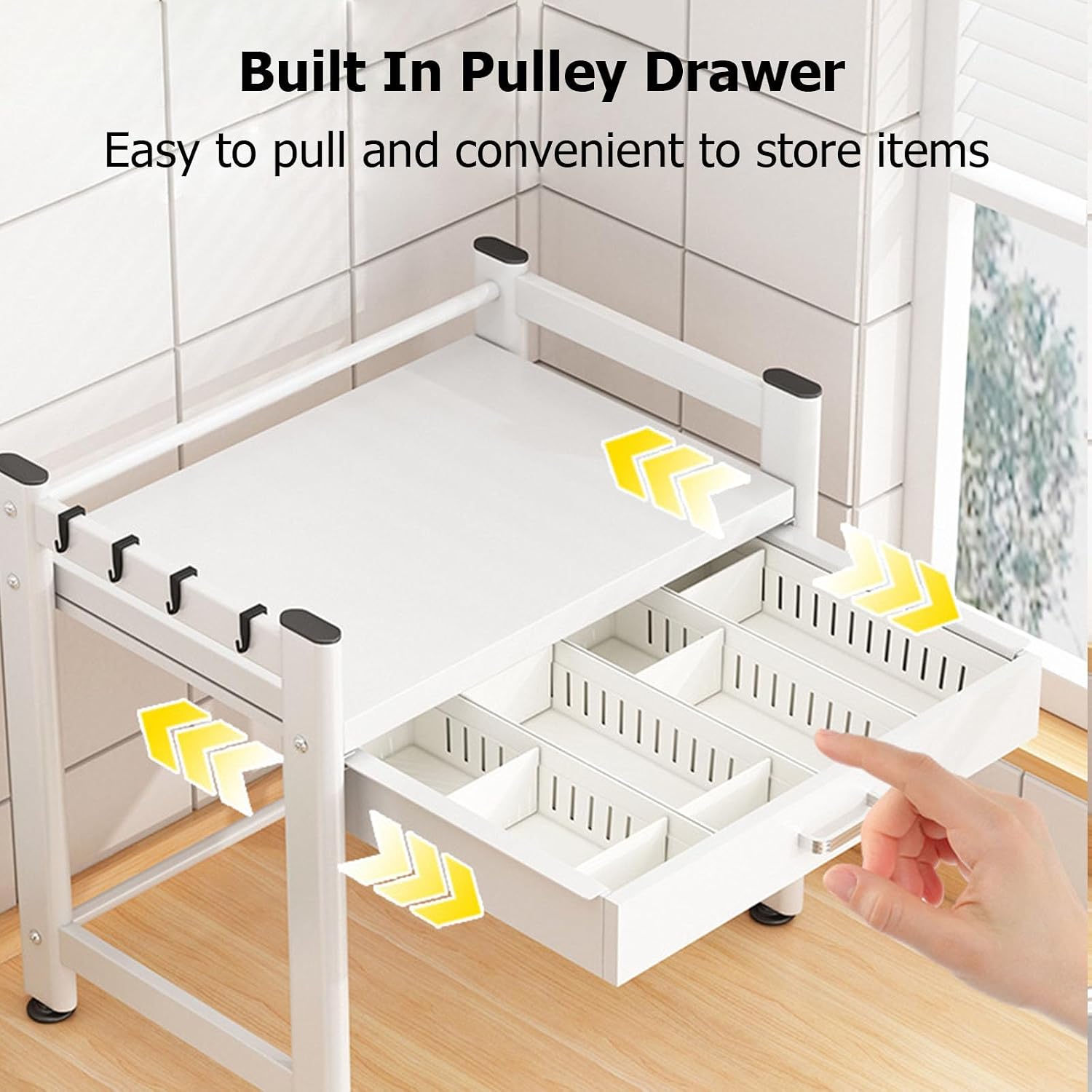 2/3 Tier Microwave Stand,Microwave Oven Rack with 4 Storage Boxes and 4 Hooks,Kitchen Bakers Rack with Sliding Drawer,Microwave Rack for Kitchen Living Dining(23.23 * 15.28 * 33.07in, A)