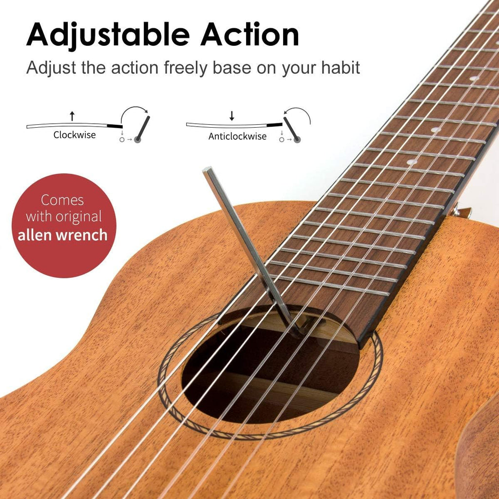 Kmise 31 Inch Guitarlele Mini Travel Guitar Ukulele, Solid Mahogany Body for Adults, Portable Acoustic Guitalele with Gig Bag, Picks & Strap for Travel/Outdoor/Beginner Practice