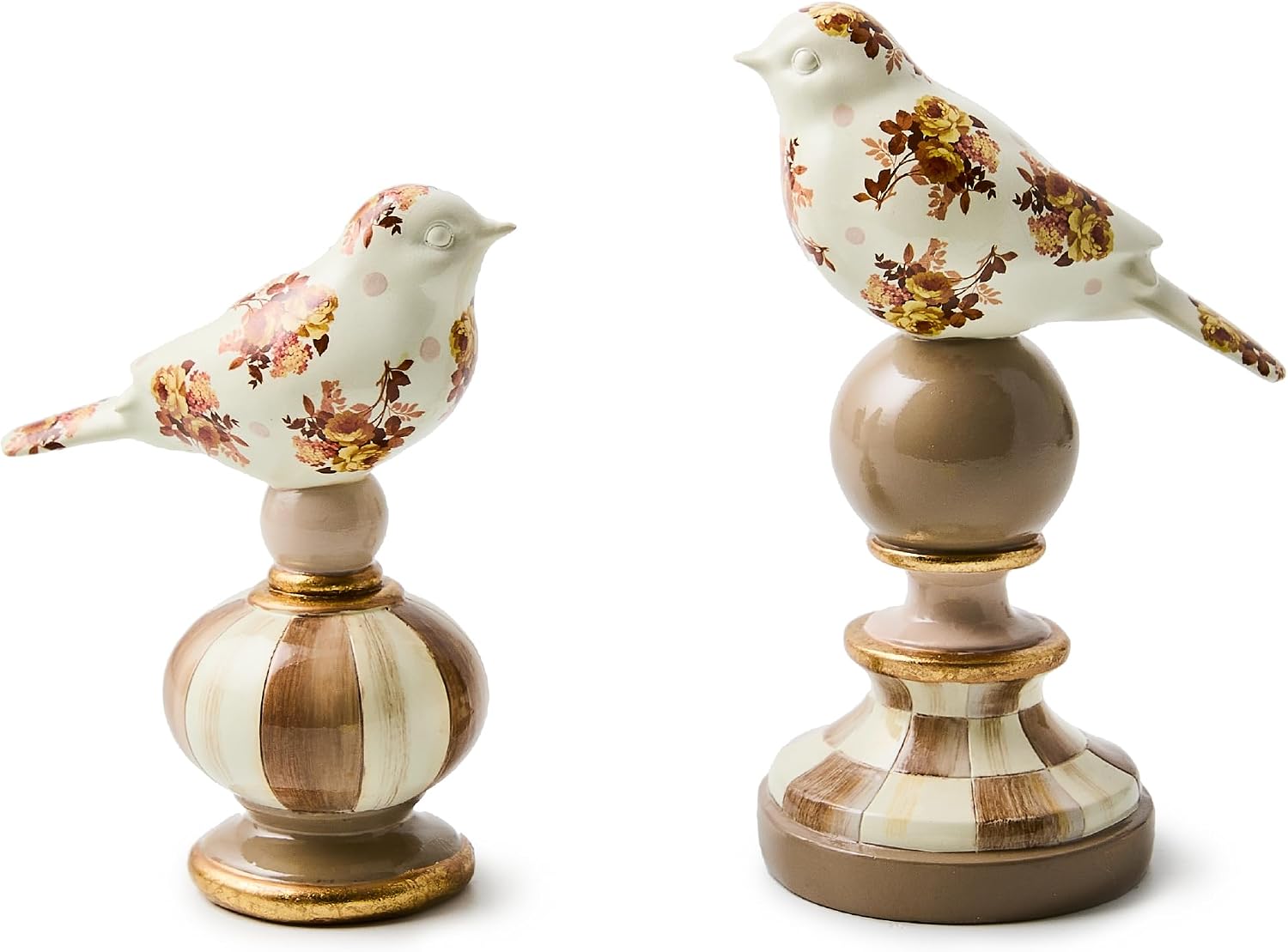 MACKENZIE-CHILDS Bird Topiaries, Decorative Bird Decor for Living Room or Bedroom Table Decor, Set of 2, Wild Rose Brown