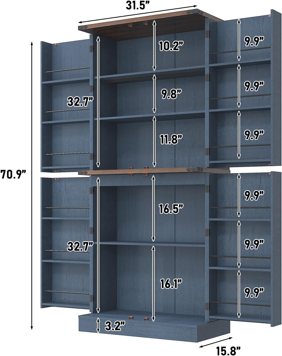71' Tall Kitchen Pantry Cabinet, Farmhouse Tall Kitchen Storage Cabinet with Adjustable Shelves & 4 Barn Style Doors, Wooden Storage Cabinet for Kitchen, Dining Room, Living Room, Bathroom, Office