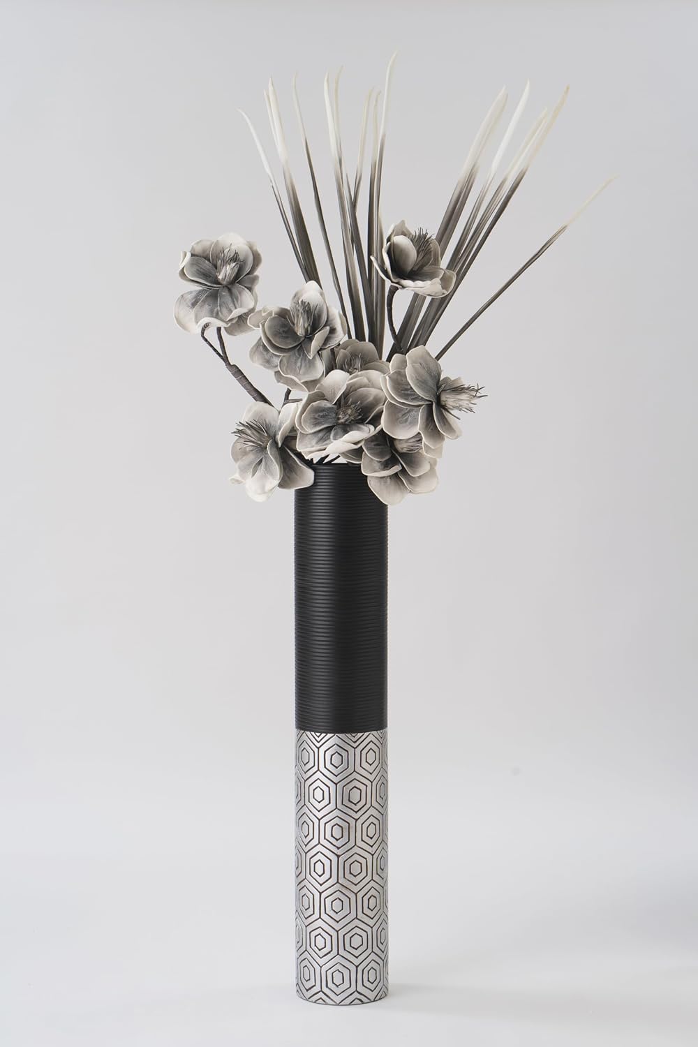 Leewadee Decorative Tall Floor Vase for Living Room Decor, 34 inches, Black Silver, Resin