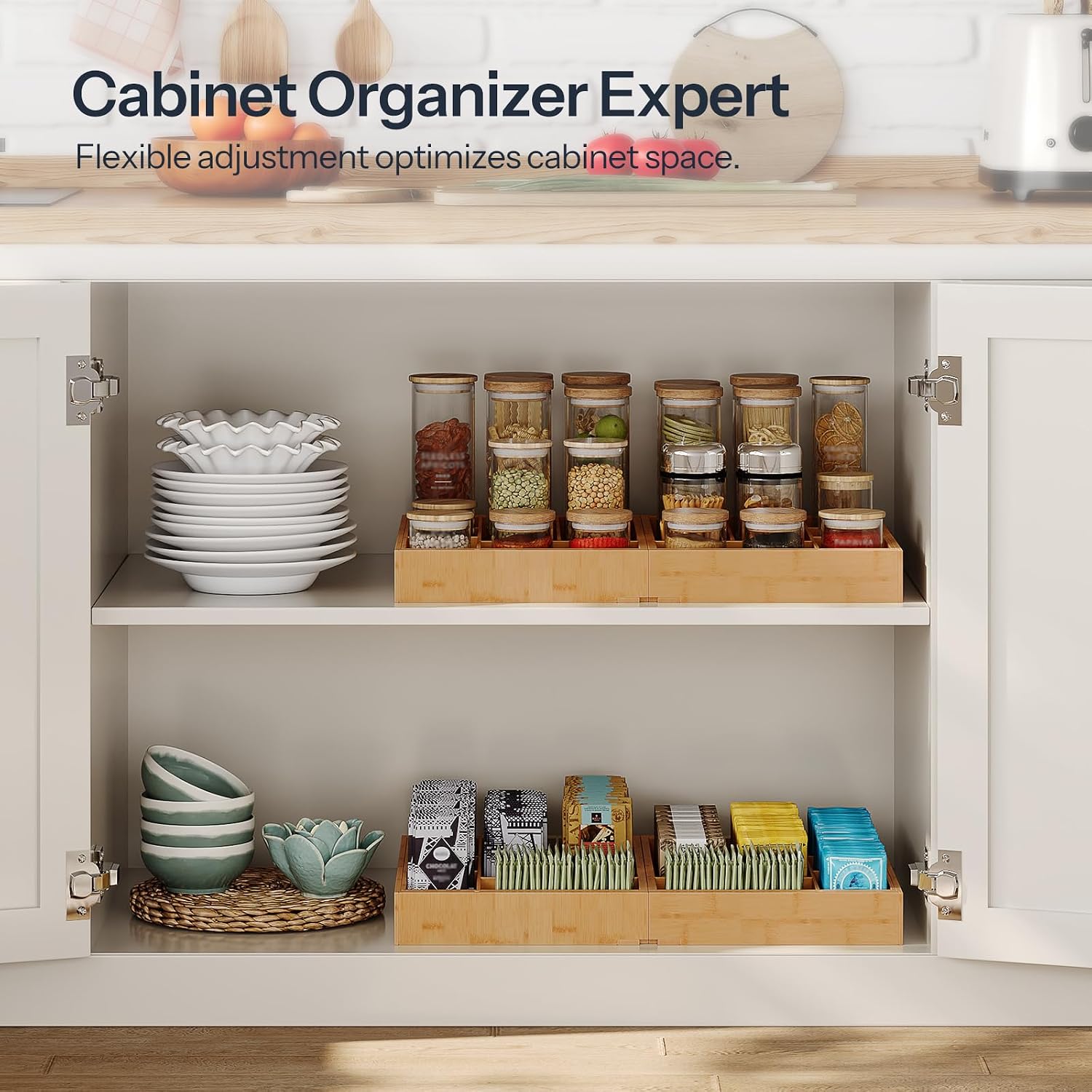 HOOBRO Kitchen Island and Drawer Organizer Bundle, Kitchen Storage Island with Spice Rack and Drawer, Rolling Kitchen Cart on Wheels, for Home, Kitchen and Dining Room,