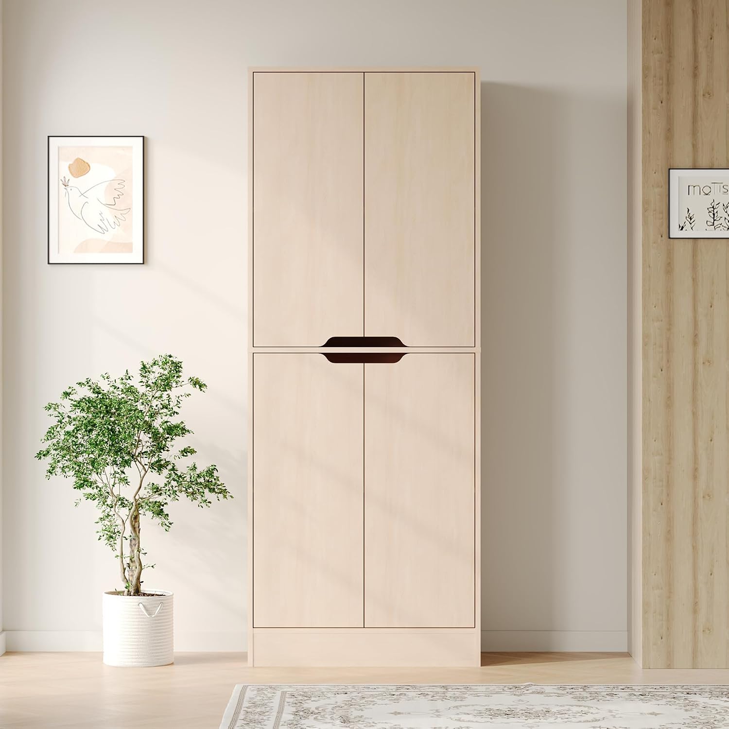 Housoul 71' Tall Freestanding Pantry Cabinet, 4 Doors Larder Cupboard with Adjustable Shelves, Kitchen Hutch for Kitchen & Dining Room, Oak