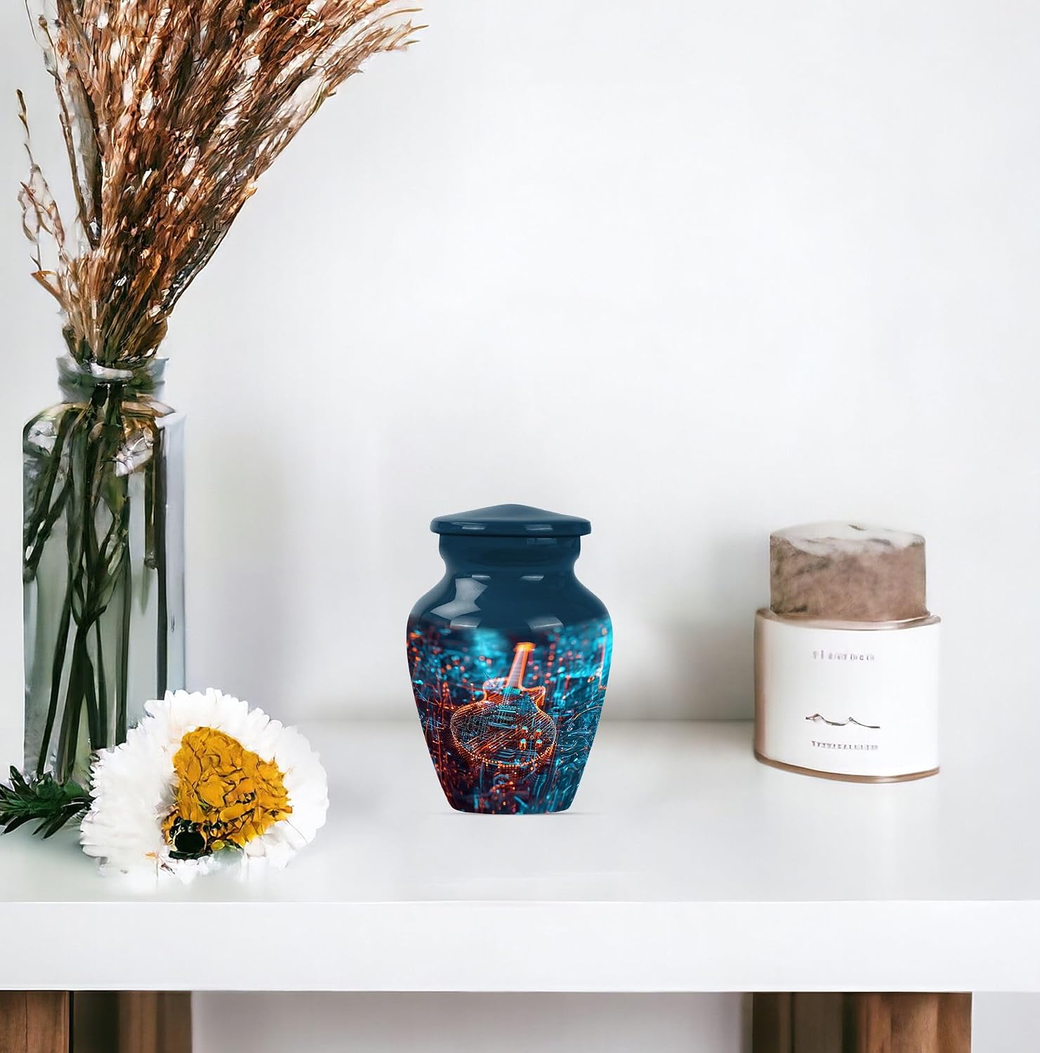 Guitar Urn - Memorial Urns - Cremation Urns -Metal Urns - Combo of 1 Large Urn with Velvet Bag and 4 Small - Urns for Human Ashes Small Keepsake & Large - Urns for Men & Women