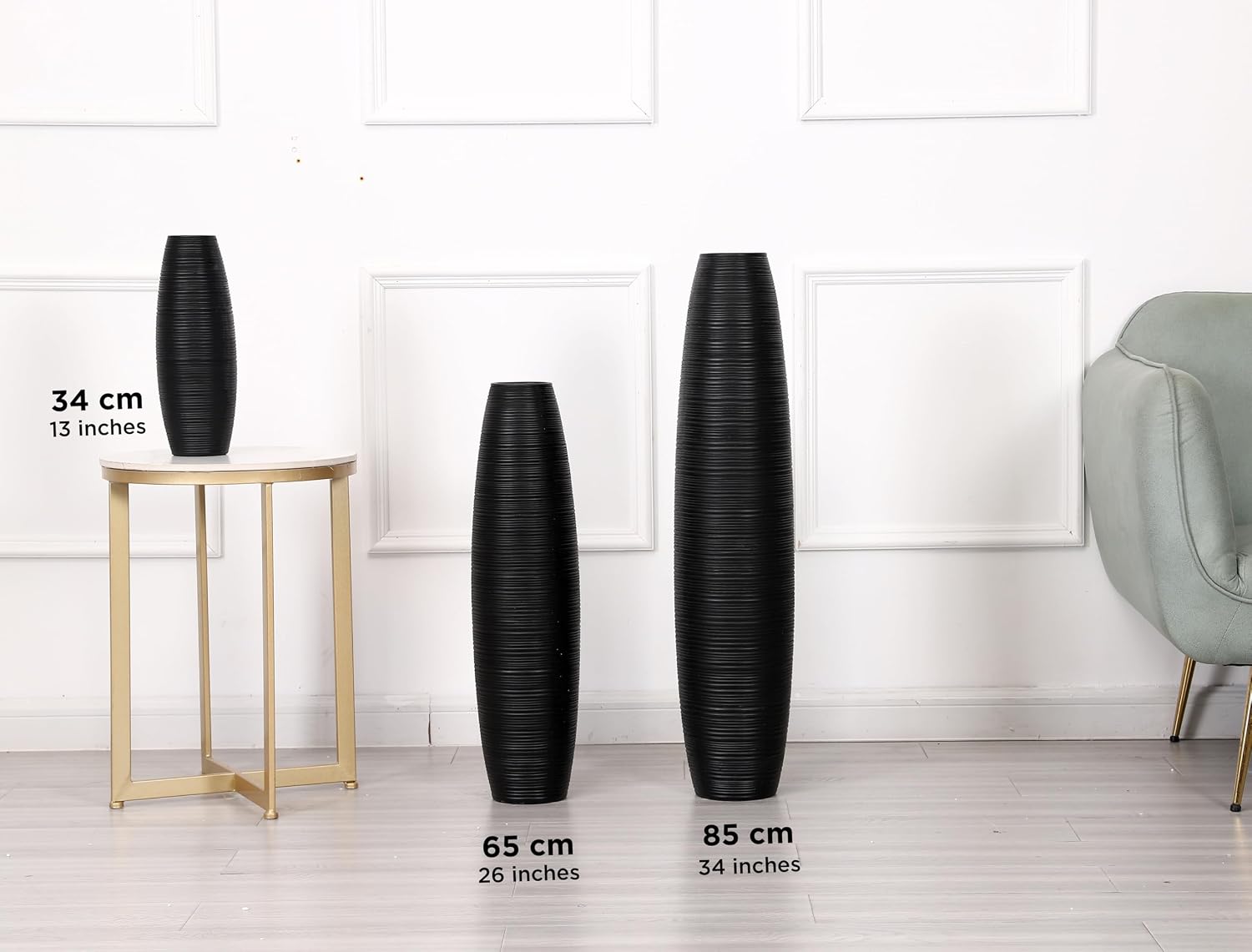 Leewadee Decorative Tall Floor Vase for Living Room Decor, 34 inches, Black, Resin