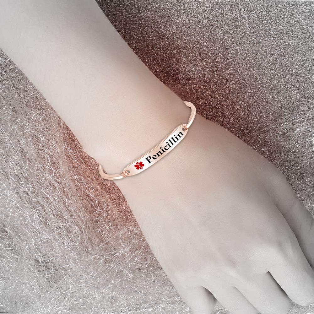 AFFY Customizable Engraving Medical Alert ID Bracelet Men Women Personalized 925 Sterling Silver Bangle Beacelet 7.5 Inch
