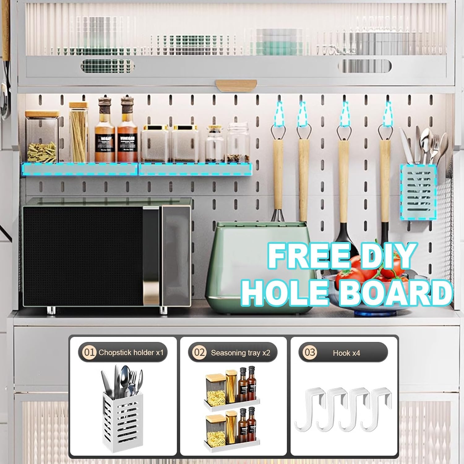 5-Tier Microwave Storage Stand - Kitchen Baker's Rack with Drawers Versatile Storage Cabinet for Home Office Pantry - Stylish Black Design,Black,80cm