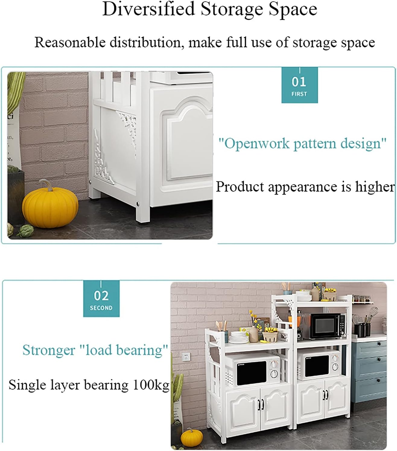 Kitchen Baker's Rack Utility Storage Shelf Microwave Stand Cart On Wheels With Side Hooks Kitchen Organizer Rack Multi-Tier Shelves Adjustable Feet For Bathroom Living Room Office ( Color : U ) (Y )