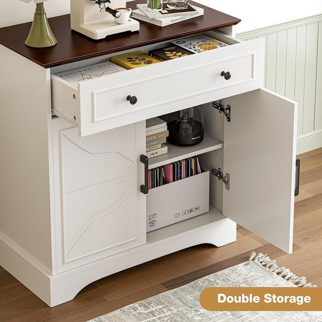 LCRBOL Buffet Cabinet with Storage, Coffee Bar with Drawer & Adjustable Shelf, Modern Sideboard for Kitchen, Living Room, White