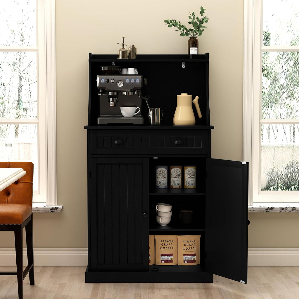 ARTPOWER 54' Kitchen Microwave Cabinet/Stand with Storage and Drawers, Pantry Storage Cabinet with Hutch & Adjustable Shelves for Kitchen, Dining Room, Living Room, Hallway in Black