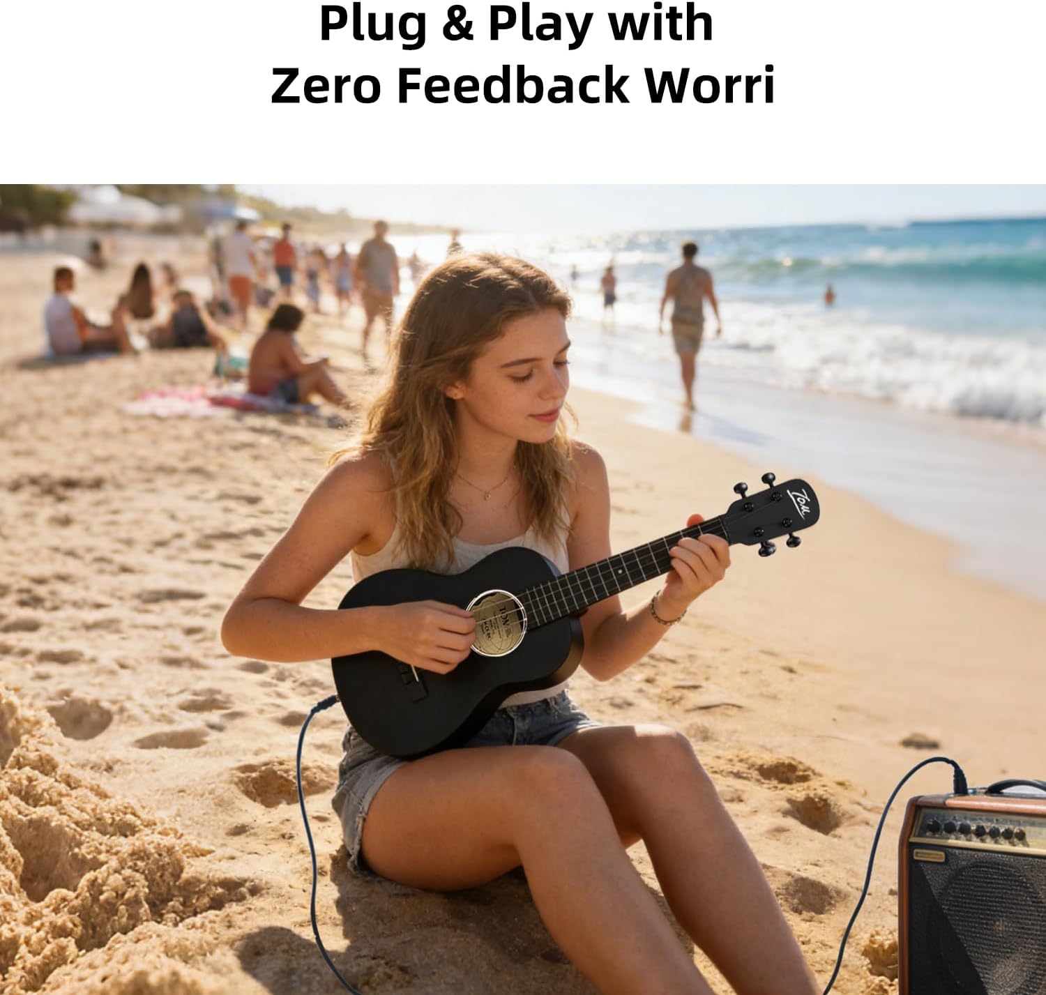 TOM 23″ Carbon Fiber Electric Ukulele – Waterproof & Travel-Ready with Built-in Pickup (Volume/Tone Control), Includes Gig Bag & Full Kit. Ideal for Outdoor, Beginners & Performers(Black EQ)