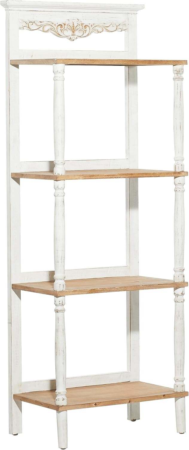Deco 79 Wood Floral Intricately Carved 4 Shelf Shelving Unit, 22' x 13' x 57', White