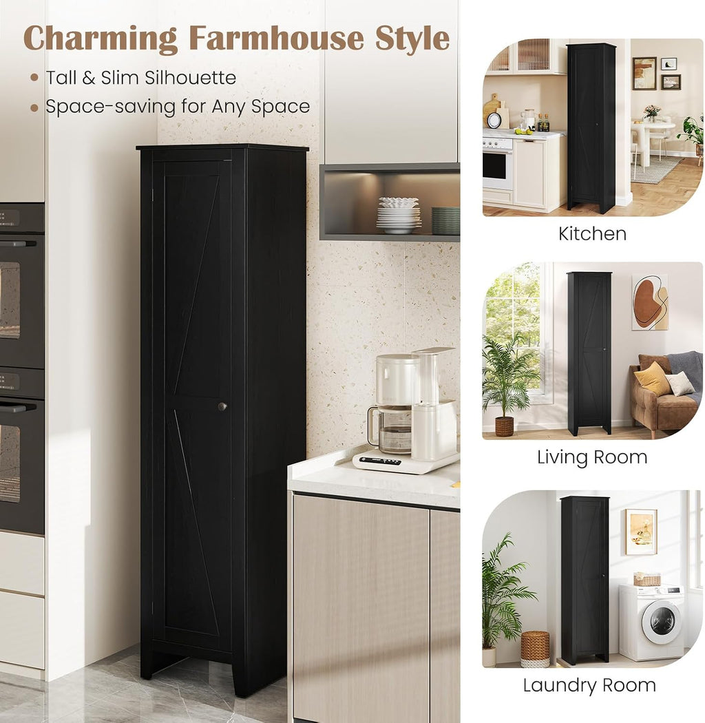 Giantex 72-Inches Narrow Storage Cabinet, Tall Bathroom Floor Cabinet with 4 Shelves, Barn Door, Anti-tilt Device, Raised Feet, Slim Storage Unit for Small Spaces, Living Room, Home Office, Kitchen