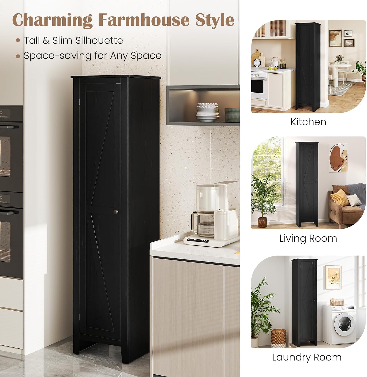 Giantex 72-Inches Narrow Storage Cabinet, Tall Bathroom Floor Cabinet with 4 Shelves, Barn Door, Anti-tilt Device, Raised Feet, Slim Storage Unit for Small Spaces, Living Room, Home Office, Kitchen