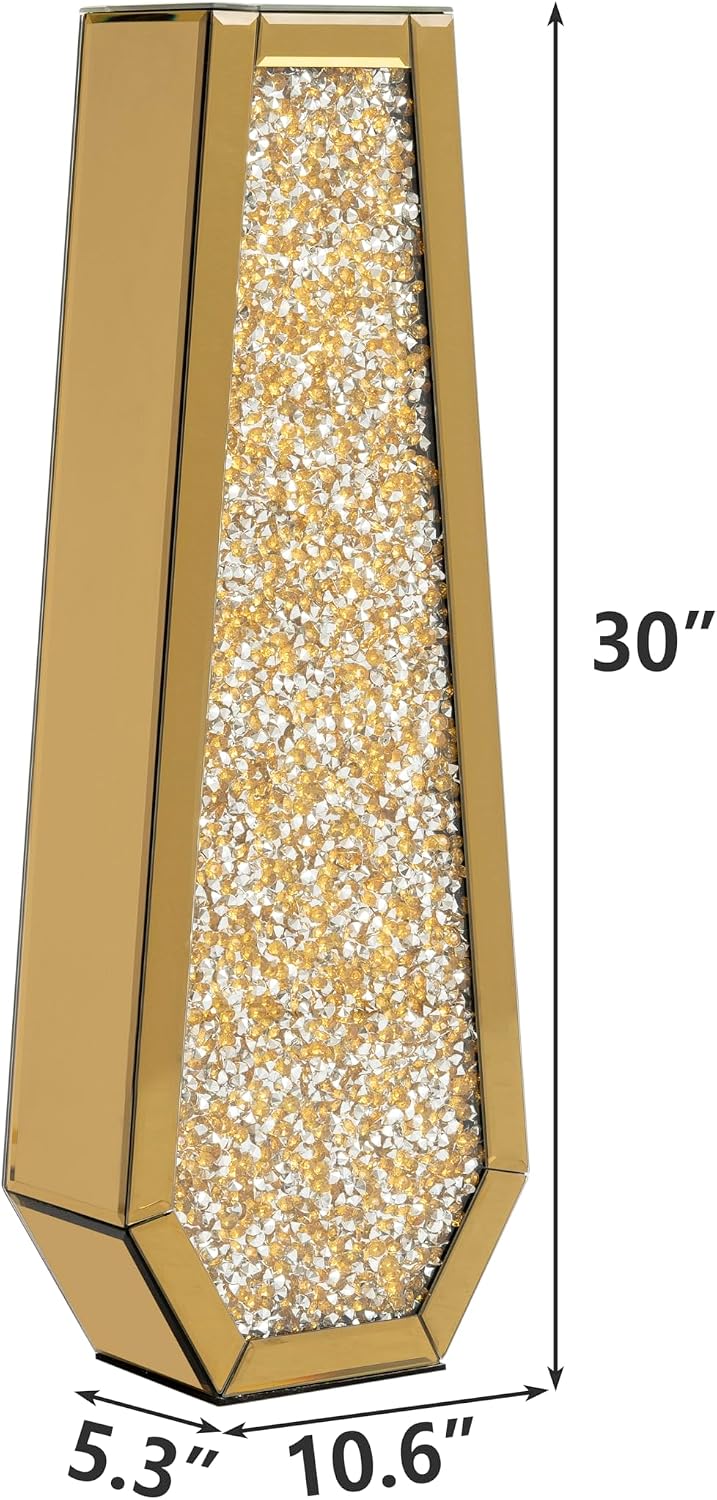 SHYFOY 30' Tall Floor Vase Gold Crushed Diamond Tall Vases for Decor Living Room Floor Large Crystal Glass Decorative Floor Vase for Living Room Office Home Decor