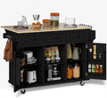 Rovibek Kitchen Island with Drawers 53 in Rolling Island Cart Mobile Portable Islands on Wheels Solid Wood Island with Storage Cabinet & Drawers, Jet Black
