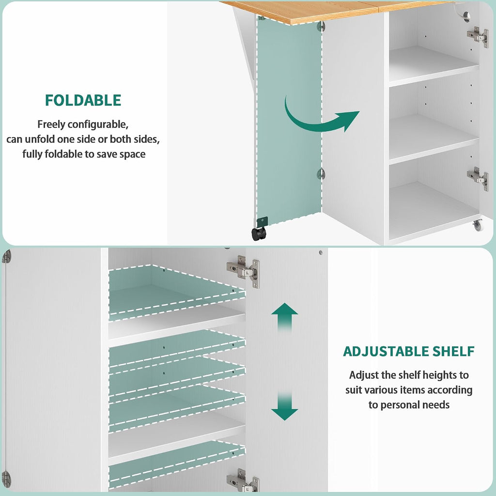 YITAHOME Kitchen Island with Drop Leaf, Folding Extendable Dining Table with Power Outlet, Space Saving Mobile Storage Islands with Trash Can Cabinet Fit 10-Gal Garbage Bin, Yellow Oak