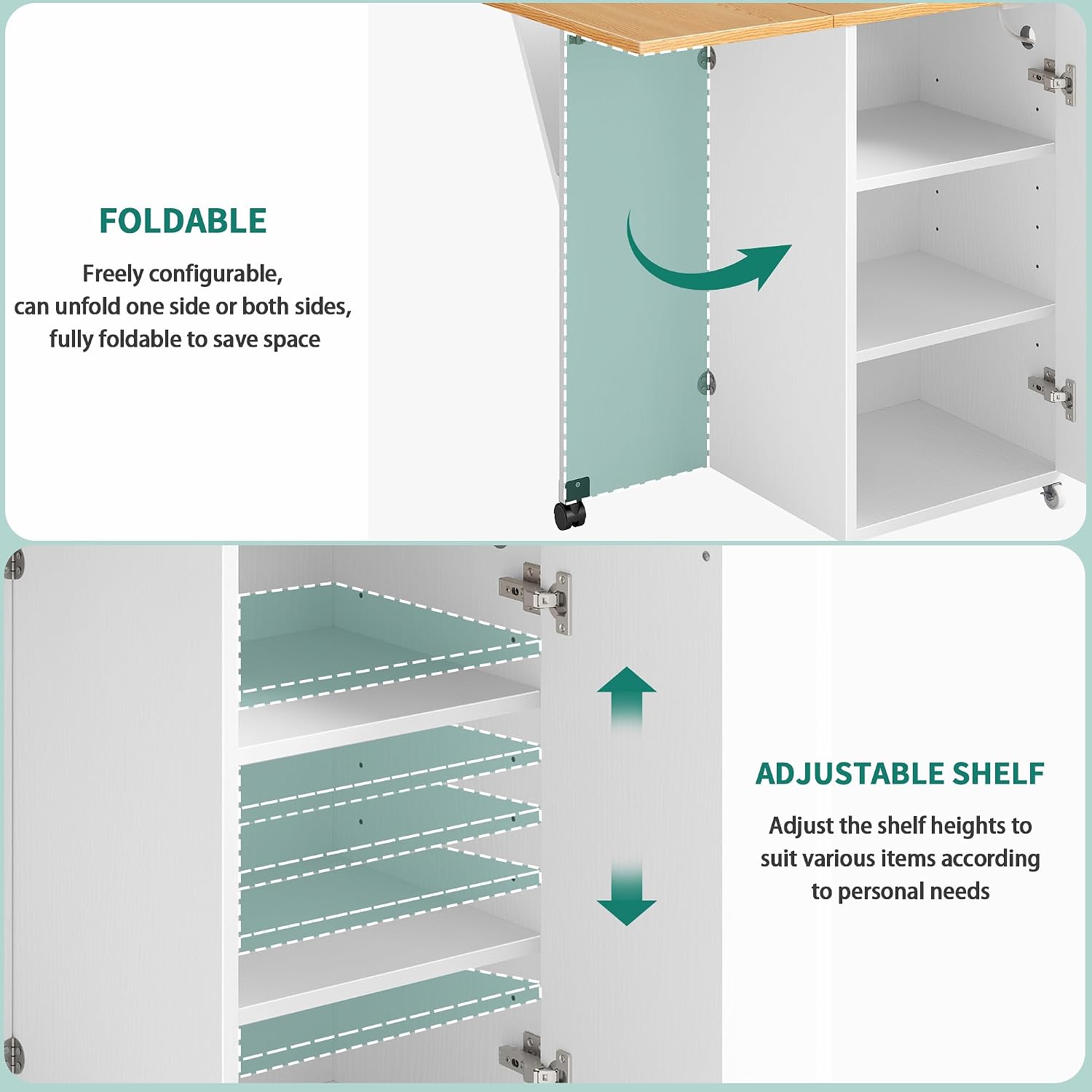YITAHOME Kitchen Island with Drop Leaf, Folding Extendable Dining Table with Power Outlet, Space Saving Mobile Storage Islands with Trash Can Cabinet Fit 10-Gal Garbage Bin, Yellow Oak