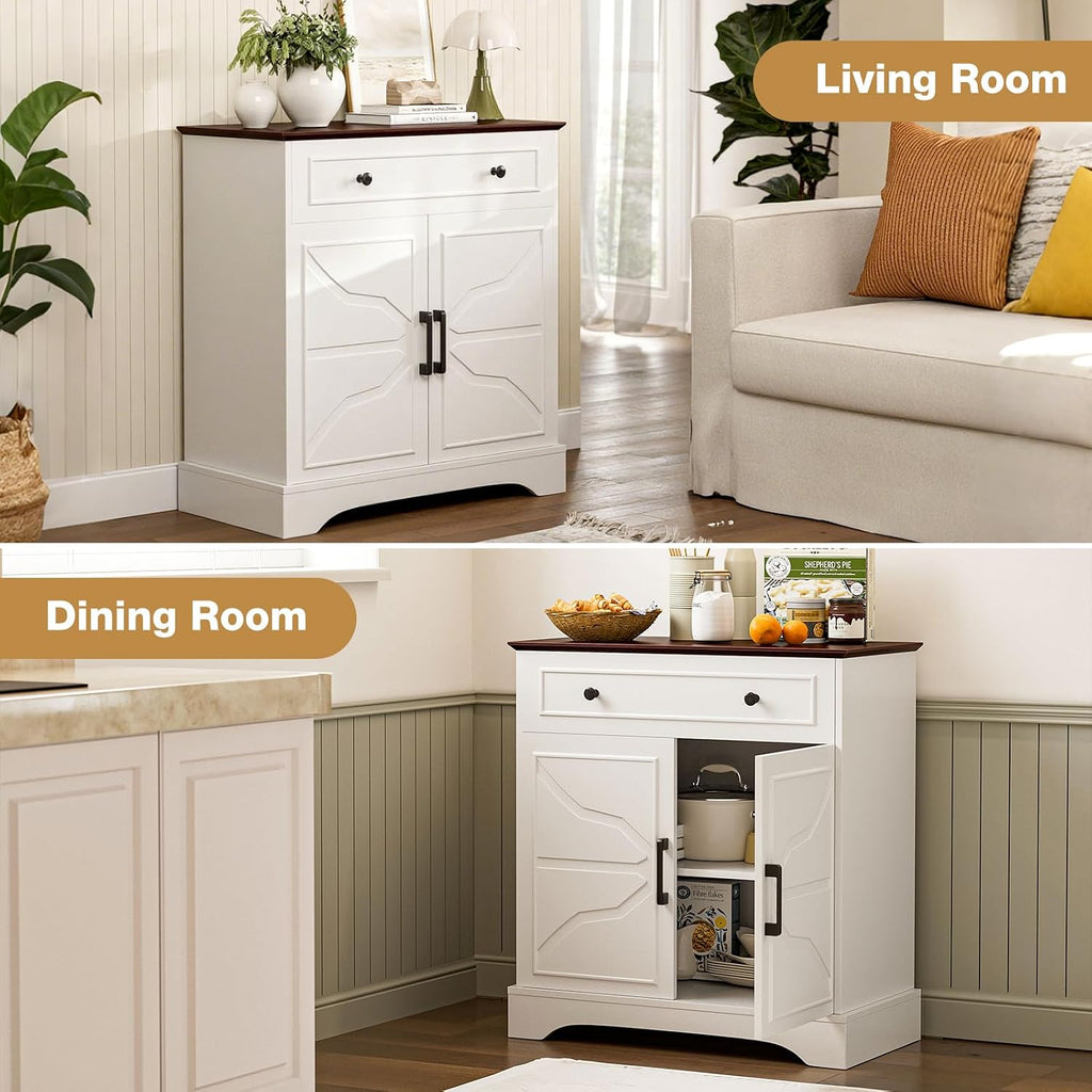 LCRBOL Buffet Cabinet with Storage, Coffee Bar with Drawer & Adjustable Shelf, Modern Sideboard for Kitchen, Living Room, White