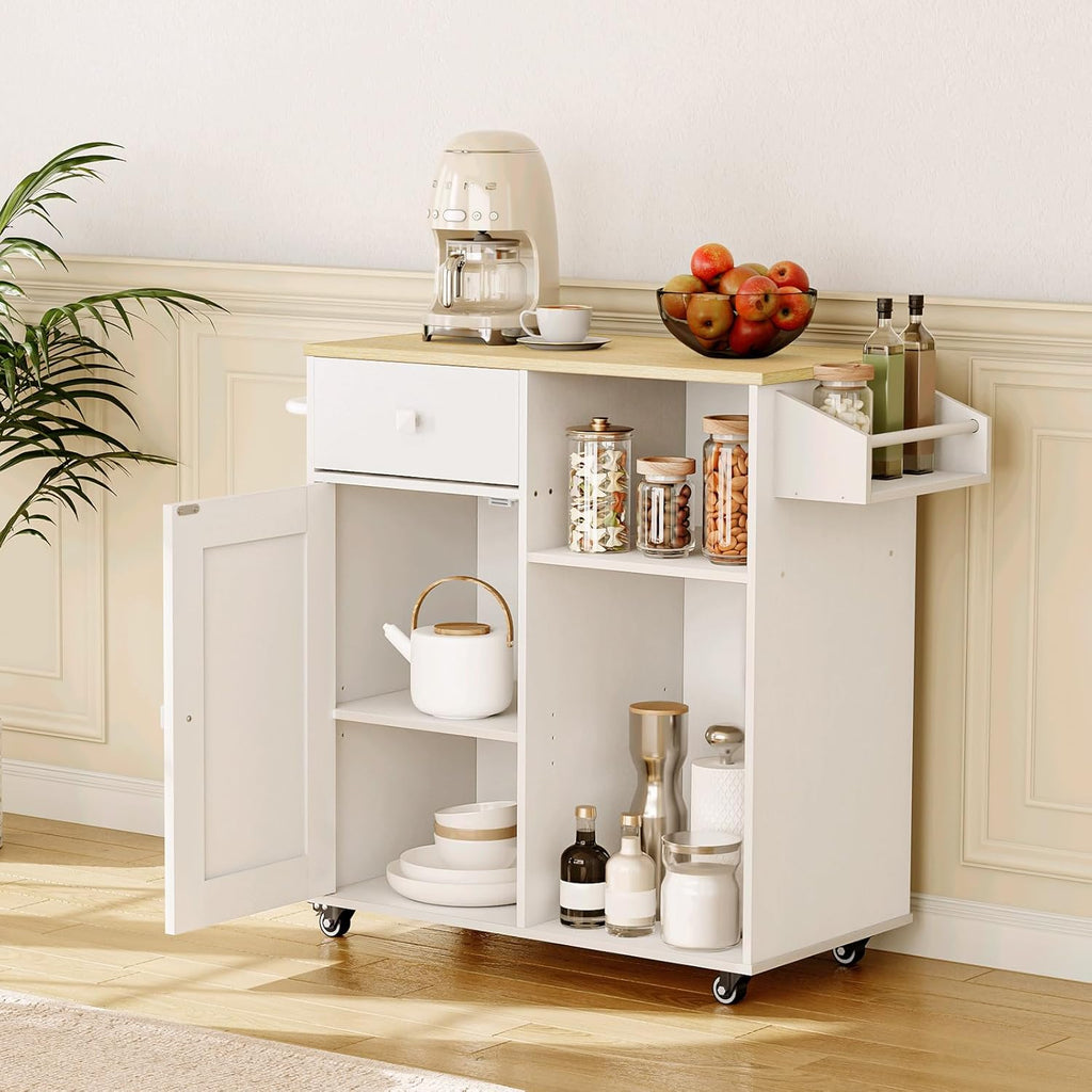 HOOBRO Kitchen Island with Power Outlet and Kitchen Island Bundle, Rolling Kitchen Cart on Wheels with Spice Rack and Drawer, for Home, Kitchen and Dining Room, WT82UZD01G1- WN12ZD01