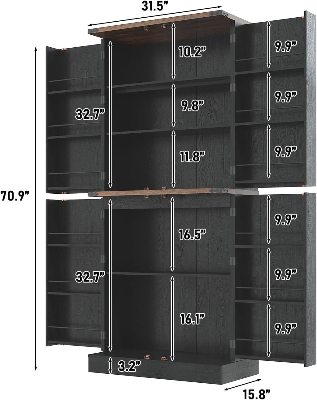 71' Tall Kitchen Pantry Cabinet, Farmhouse Tall Kitchen Storage Cabinet with Adjustable Shelves & 4 Barn Style Doors, Wooden Storage Cabinet for Kitchen, Dining Room, Living Room, Bathroom, Office