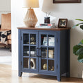 Joaxswe Large Sideboard Buffet Cabinet with Storage, 32' Farmhouse Kitchen Coffee Wine Bar Cabinet with 2 Glass Doors, Wood Mid Century Modern Side Board Table for Dining Room, Living Room, Navy Blue