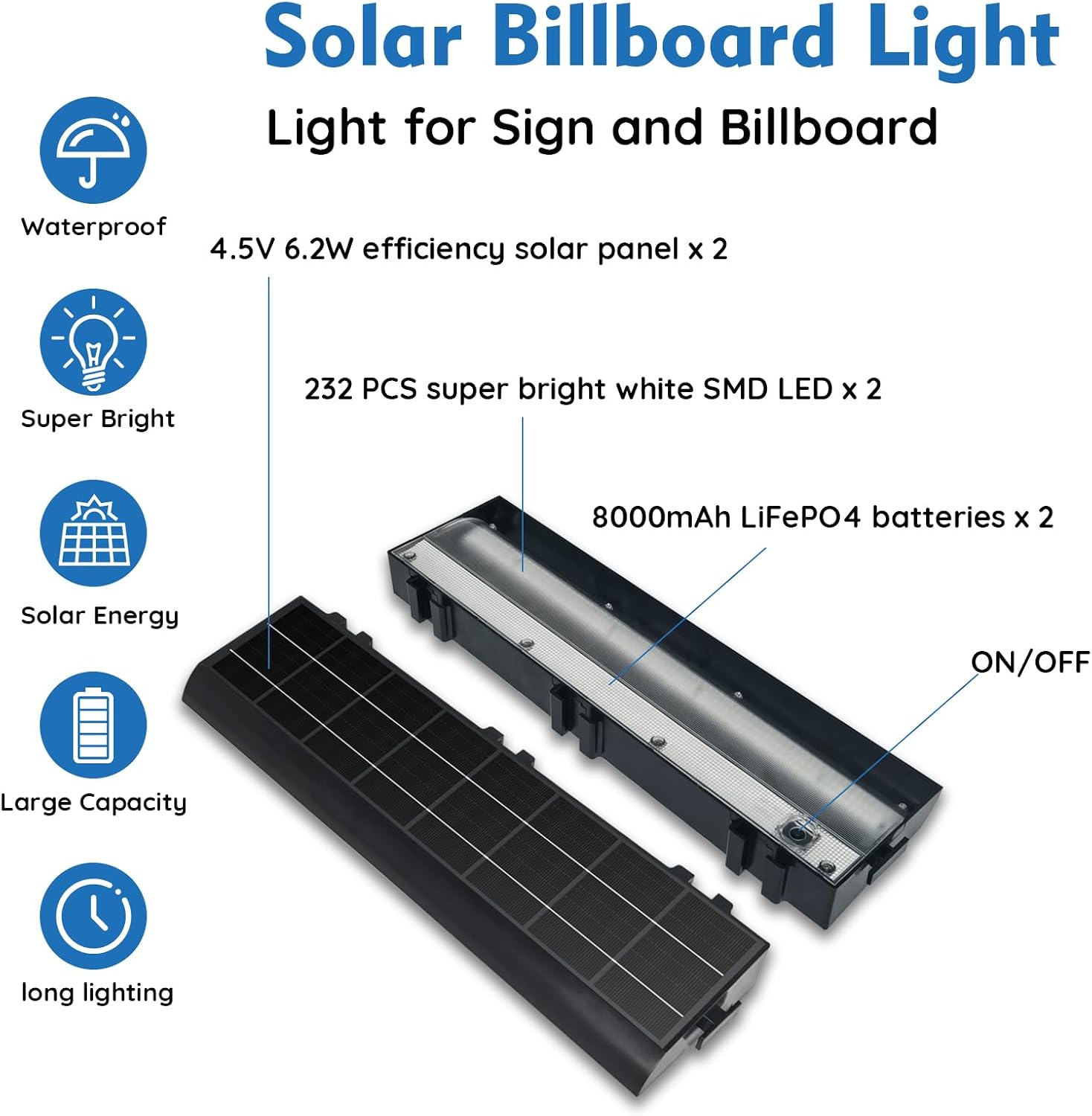 Solar Sign Lights Outdoor,16000mah 464 Led Billboard Lights, Waterproof Commercial Solar Signboard Light for Real Estate Signs, Business, Advertisement