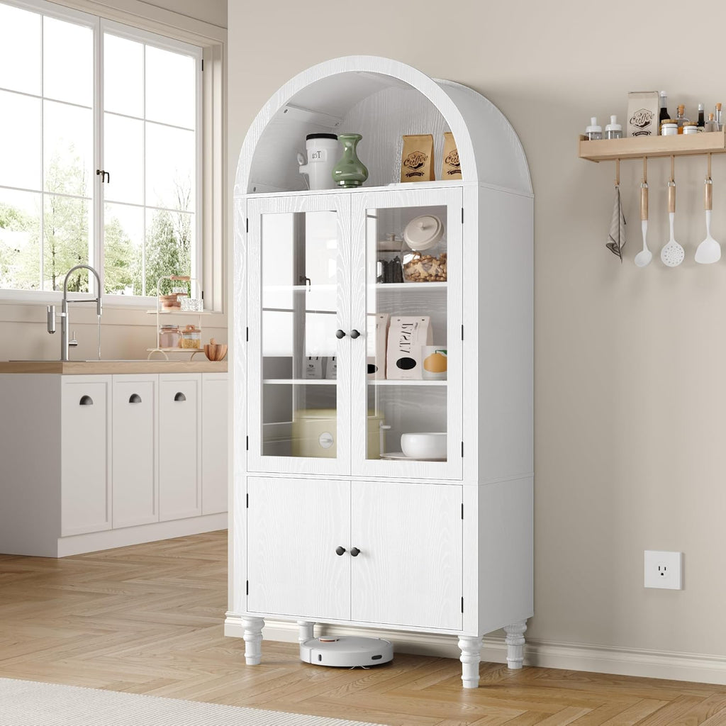 Furnify 71' Tall Arched Pantry Cabinet, Modern Kitchen Storage Cabinet with Doors, 3 Adjustable Shelves, Door Shelves, Organizer, Versatile Cupboard for Kitchen, Bathroom, White