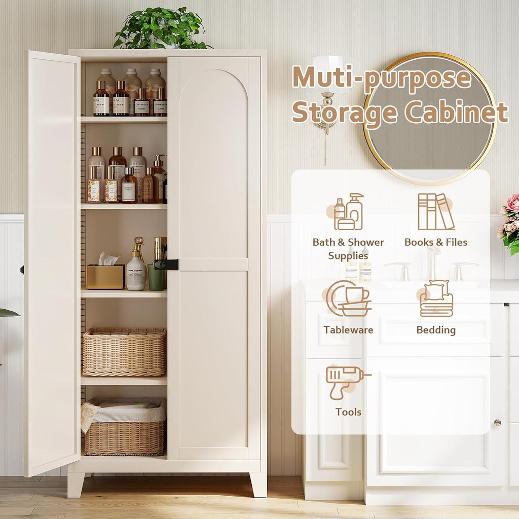 Zevemomo 71' Tall Metal Locking Cabinet with 4 Adjustable Shelves & 2 Doors, Steel Lockable Cabinet with 3-Digit Combination Lock, Secure Metal Pantry Cabinet for Home, Office, Garage, Beige