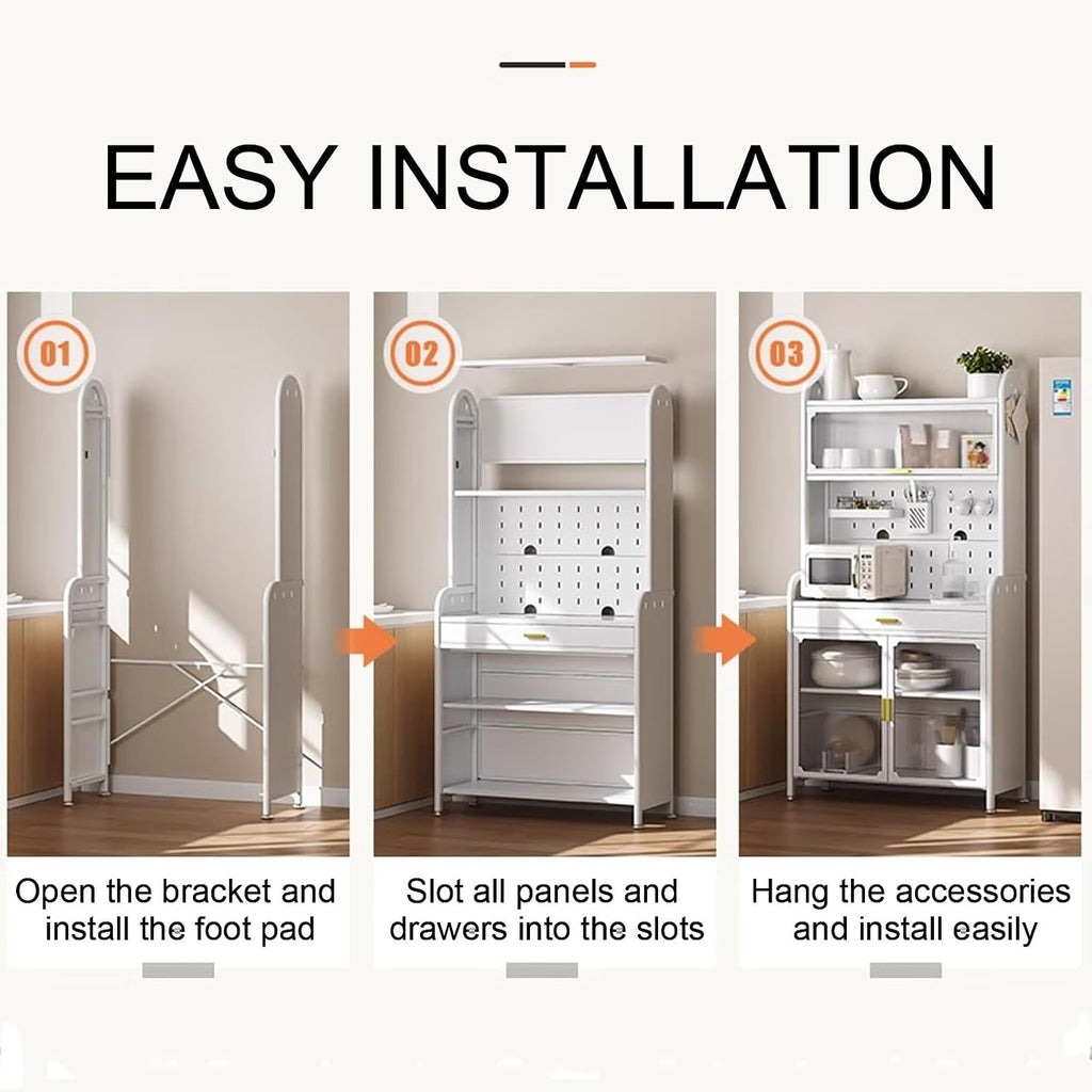 Large Bakers Rack with Drawer, Kitchen Microwave Oven Stand with Shelves, Expand Space, Easy Installation(60cm)