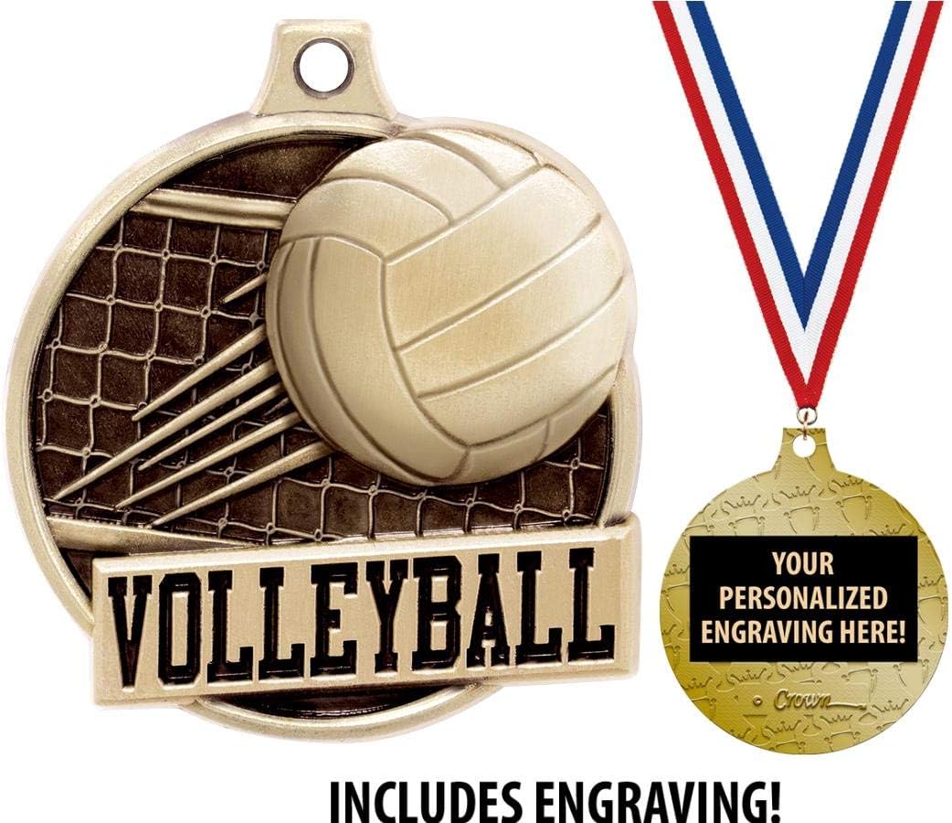 Volleyball Medals - 1 1/2' Gold Volleyball Medals, Great Kids Volleyball Awards with Custom Engraving Prime