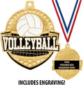 Crown Awards 2 1/4' Royal Volleyball Medals, Shiny Gold Volleyball Medals with Free Engraving