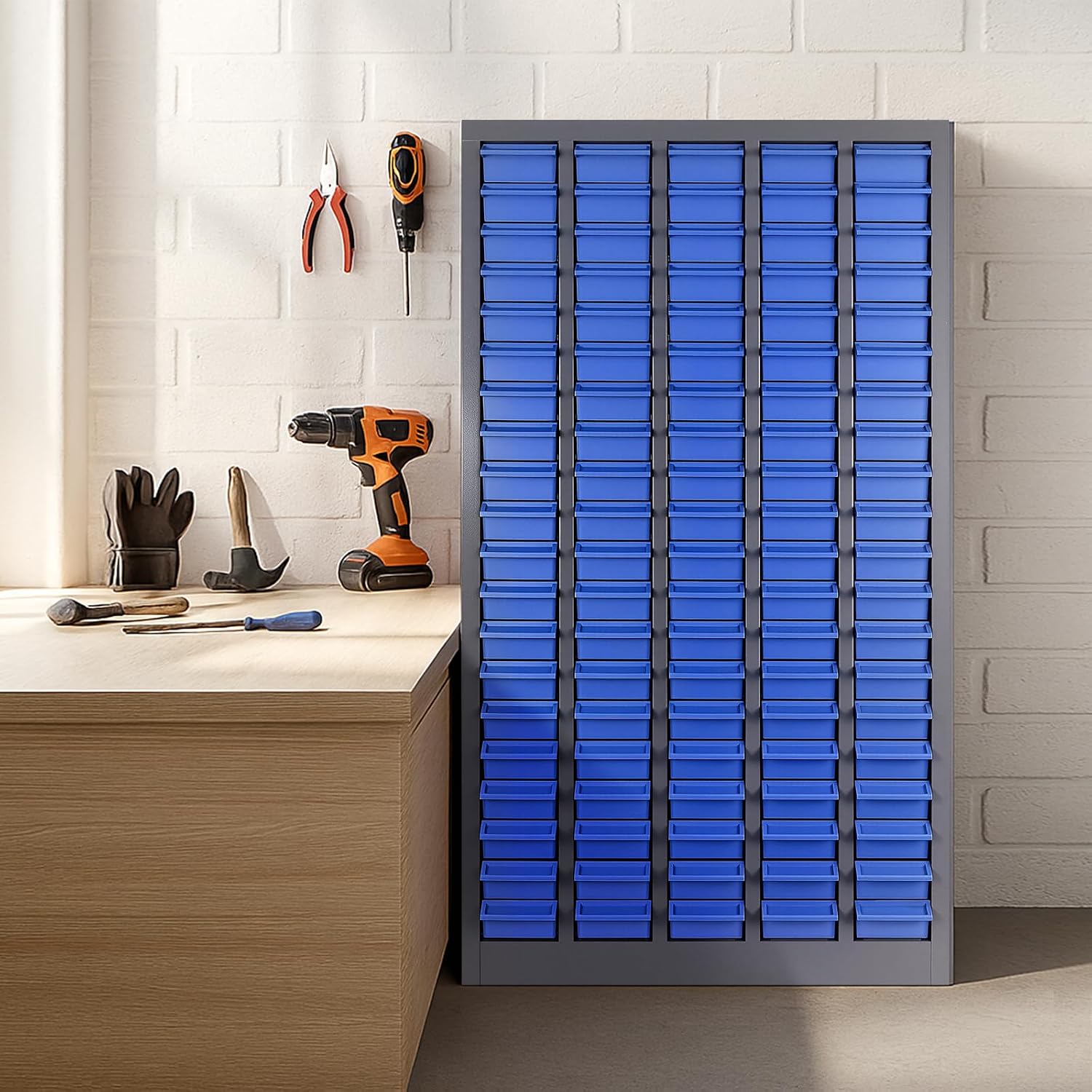 100-Drawer Small Parts Organizer, Nut and Bolt Organizer, Bolt Bin, Grey Metal Storage Cabinet Tool Cabinet with Drawer for Garage, Workshop, Home & Office