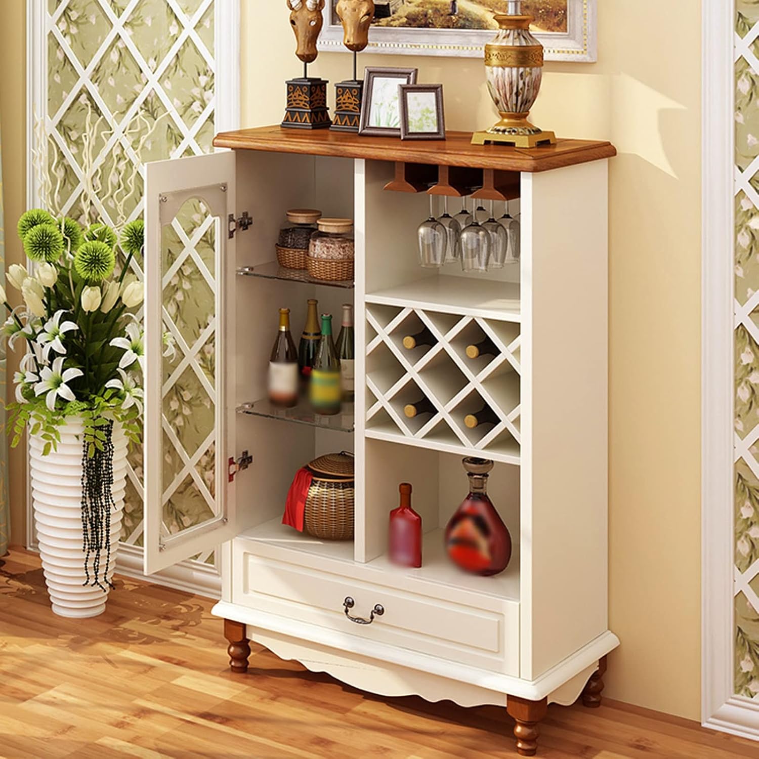 Freestanding Wine Racks & Cabinets Household Wooden Wine Cabinet Small Wine Bar Cabinet with Square Wine Storage Grid Multi-Purpose Wine Bakers Rack Sideboard Wine Storage Cube (Color : A)
