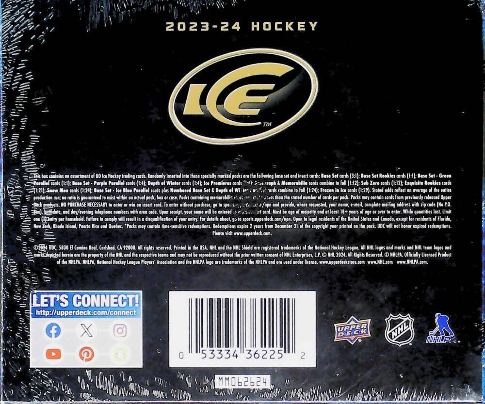 Upper Deck 2023-24 NHL UD Ice Hockey Factory Sealed Hobby Box (12 Packs of 6 Cards) Find two Ice Premieres Rookie Acetate Cards. See Scans for more details.